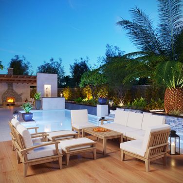 Marina 10 Piece Outdoor Patio Teak Set In Natural and White