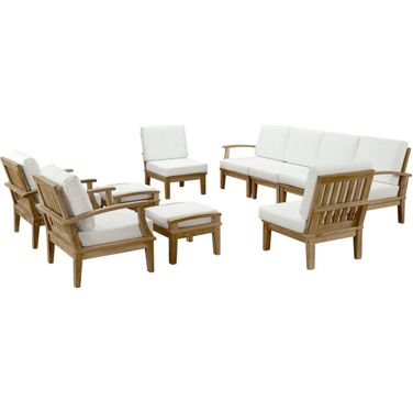 Marina 10 Piece Outdoor Patio Teak Set In Natural and White
