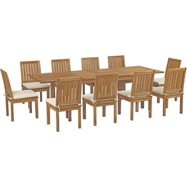 Marina 11 Piece Outdoor Patio Teak Dining Set In Natural and White