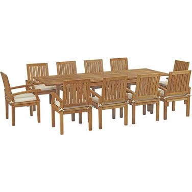Marina 11 Piece Outdoor Patio Teak Dining Set In Natural and White