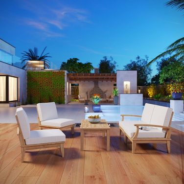 Marina 5 Piece Outdoor Patio Teak Set In Natural and White