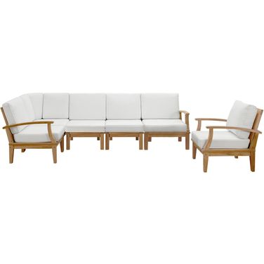 Marina 6 Piece Outdoor Patio Teak Set In Natural and White