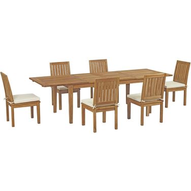 Marina 7 Piece Outdoor Patio Teak Dining Set In Natural and White