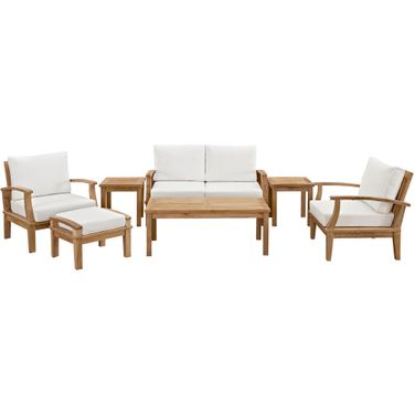 Marina 7-Piece Outdoor Patio Teak Set In Natural White