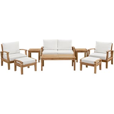 Marina 8 Piece Outdoor Patio Teak Set In Natural and White