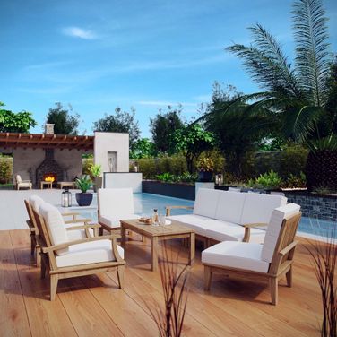 Marina 8 Piece Outdoor Patio Teak Set In Natural and White