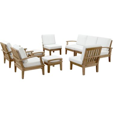Marina 9 Piece Outdoor Patio Teak Set In Natural and White