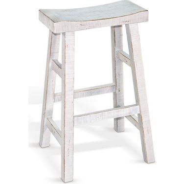 Marina Saddle Seat Barstool with Wood Seat Set of 2 In White Sand