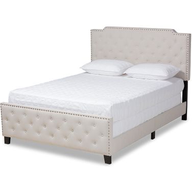 Marion Modern Transitional Beige Fabric Upholstered Button Tufted Queen Size Panel Bed