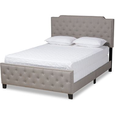 Marion Modern Transitional Grey Fabric Upholstered Button Tufted King Size Panel Bed