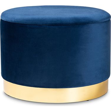 Marisa Glam And Luxe Navy Blue Velvet Fabric Upholstered Gold Finished Storage Ottoman