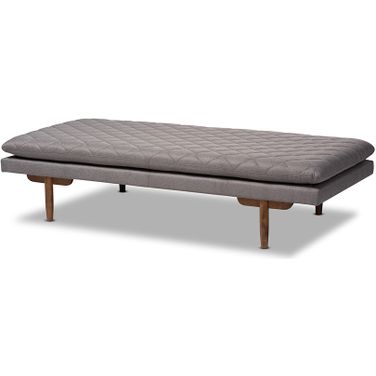 Marit Mid-Century Modern Grey Fabric Upholstered Walnut Finished Wood Daybed