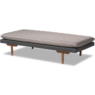 Marit Mid-Century Modern Two-Tone Grey Fabric Upholstered Walnut Finished Wood Daybed