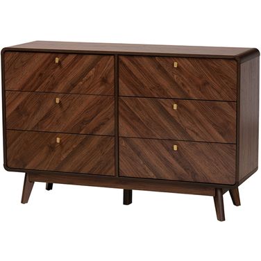 baxton studio landis mid-century modern 6-drawer dresser reviews Landis Wood 6 Drawer Dresser Ash Walnut/Gold