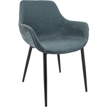 Markley Leather Dining Arm Chair In Peacock Blue/Black