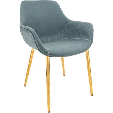Markley Leather Dining Arm Chair In Peacock Blue/Gold