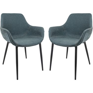 Markley Leather Dining Arm Chair Set of 2 In Peacock Blue/Black