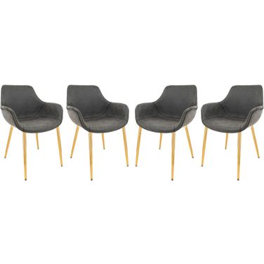 Markley Leather Dining Arm Chair Set of 4 In Charcoal Black