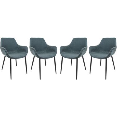 Markley Leather Dining Arm Chair Set of 4 In Peacock Blue/Black