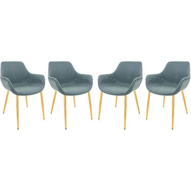 Markley Leather Dining Arm Chair Set of 4 In Peacock Blue/Gold