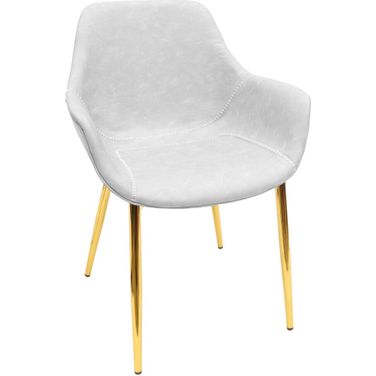 Markley Leather Dining Arm Chair Set of 4 with Gold Metal Legs In Light Grey