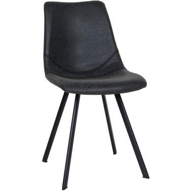 Markley Modern Leather Dining Chair With Metal Legs In Charcoal Black