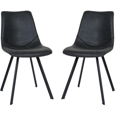 Markley Modern Leather Dining Chair With Metal Legs Set of 2 In Charcoal Black