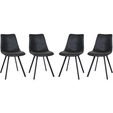 Markley Modern Leather Dining Chair With Metal Legs Set of 4 In Charcoal Black
