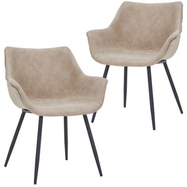 Markley Modern Leather Dining Arm Chair Set of 2 In Taupe