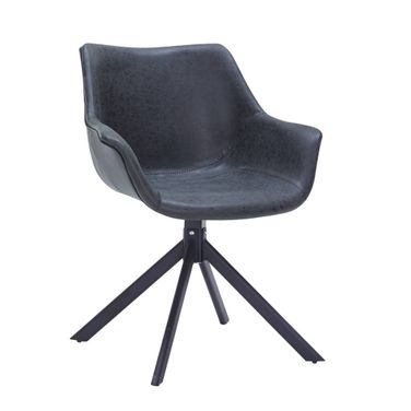 Markley Modern Leather Dining Swivel Arm Chair In Black