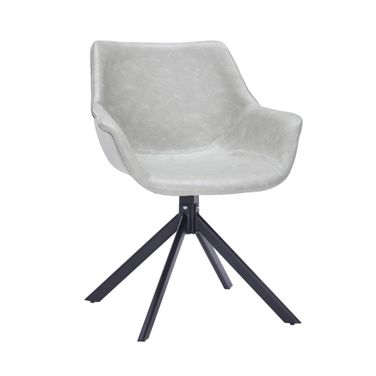 Markley Modern Leather Dining Swivel Arm Chair In Light Grey