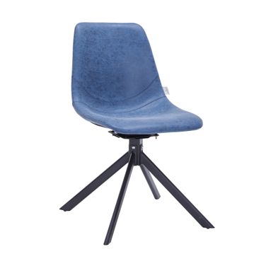 Markley Modern Leather Swivel Dining Chair with Metal Legs In Blue
