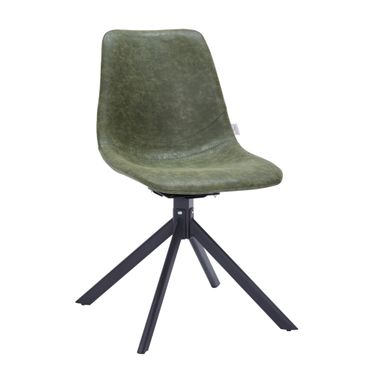 Markley Modern Leather Swivel Dining Chair with Metal Legs In Green