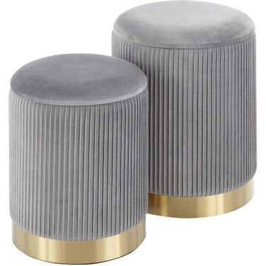 Marla Nesting Pleated Ottoman Set In Grey Velvet