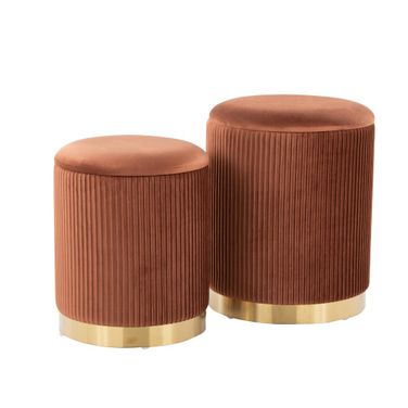 Marla Nesting Pleated Ottoman Set of 2 In Light Brown and Gold