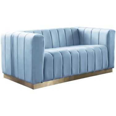 Marlon Velvet Loveseat In Sky Blue