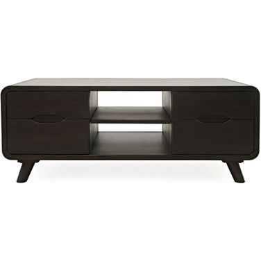 Marlowe 48 Inch Curved Coffee Table with Storage Drawers In Dark Brown