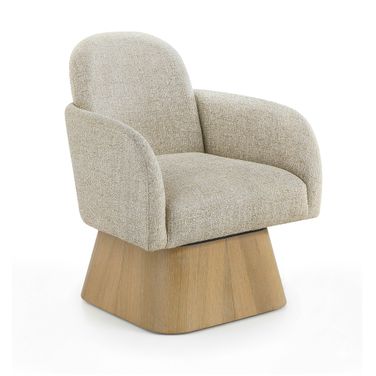 Marlowe Linen Textured Fabric Upholstered Swivel Accent Chair In Beige