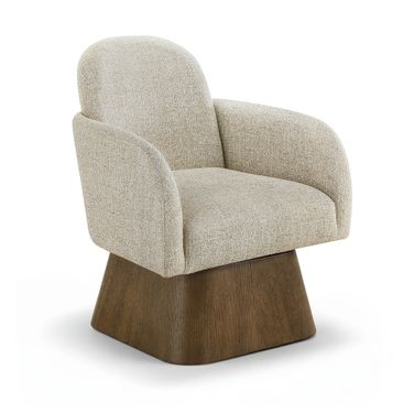 Marlowe Linen Textured Fabric Upholstered Swivel Accent Chair In Beige