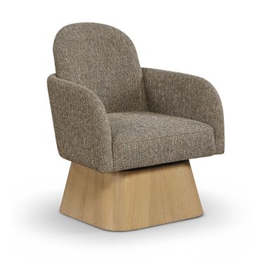 Marlowe Linen Textured Fabric Upholstered Swivel Accent Chair In Brown