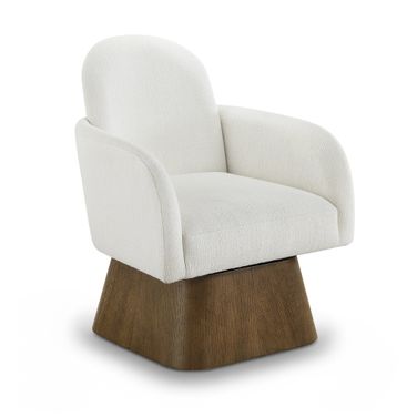 Marlowe Linen Textured Fabric Upholstered Swivel Accent Chair In Cream