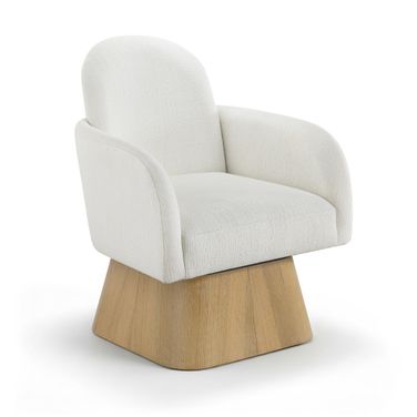 Marlowe Linen Textured Fabric Upholstered Swivel Accent Chair In Cream