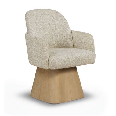 Marlowe Linen Textured Fabric Upholstered Swivel Dining Arm Chair In Beige