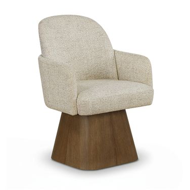 Marlowe Linen Textured Fabric Upholstered Swivel Dining Arm Chair In Beige
