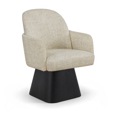 Marlowe Linen Textured Fabric Upholstered Swivel Dining Arm Chair In Beige