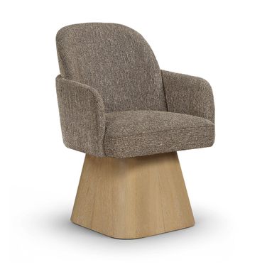 Marlowe Linen Textured Fabric Upholstered Swivel Dining Arm Chair In Brown