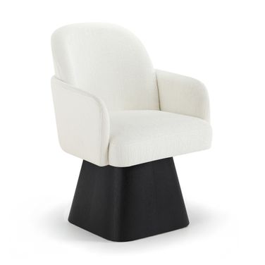 Marlowe Linen Textured Fabric Upholstered Swivel Dining Arm Chair In Cream