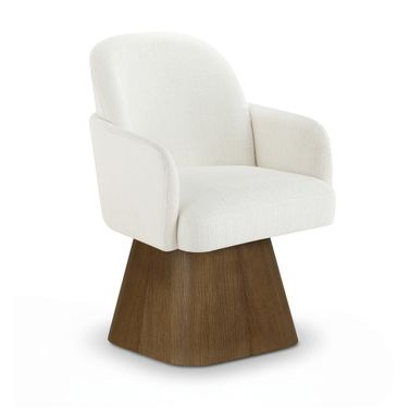 Marlowe Linen Textured Fabric Upholstered Swivel Dining Arm Chair In Cream
