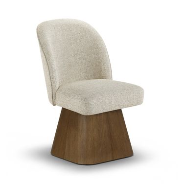 Marlowe Linen Textured Fabric Upholstered Swivel Dining Side Chair In Beige