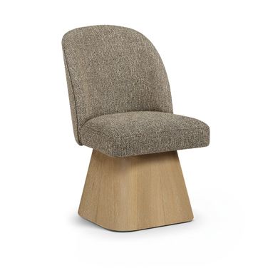 Marlowe Linen Textured Fabric Upholstered Swivel Dining Side Chair In Brown